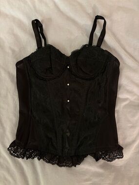 Wacoal Black Lace Longline Bustier with Pearl Buttons